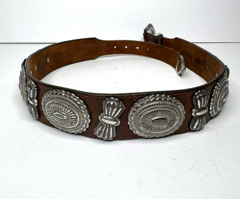 Vintage Billy Belts California Concho Belt Size 28 Leather Western Brass Buckle